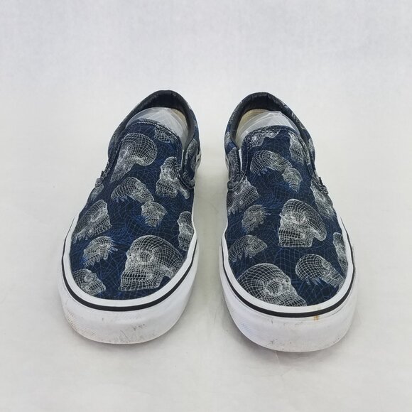 VANS Classic Slip On Wireframe Skull Blue Canvas Sneakers Women's 8 Men's 6.5 - Picture 3 of 13
